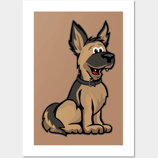 Cute German Shepard Dog Cartoon Wall Art by hobrath